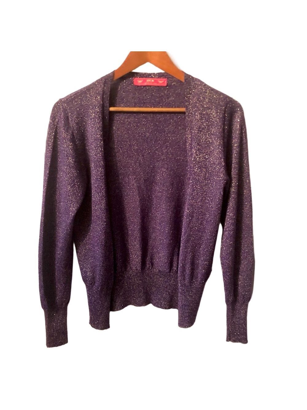 MCM Purple and Gold Sparkle Women's Cardigan US size 6 Made in Italy Wool Blend